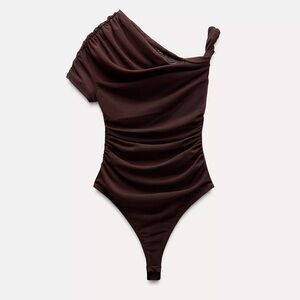 Zara Dark Brown One-Shoulder Bodysuit
